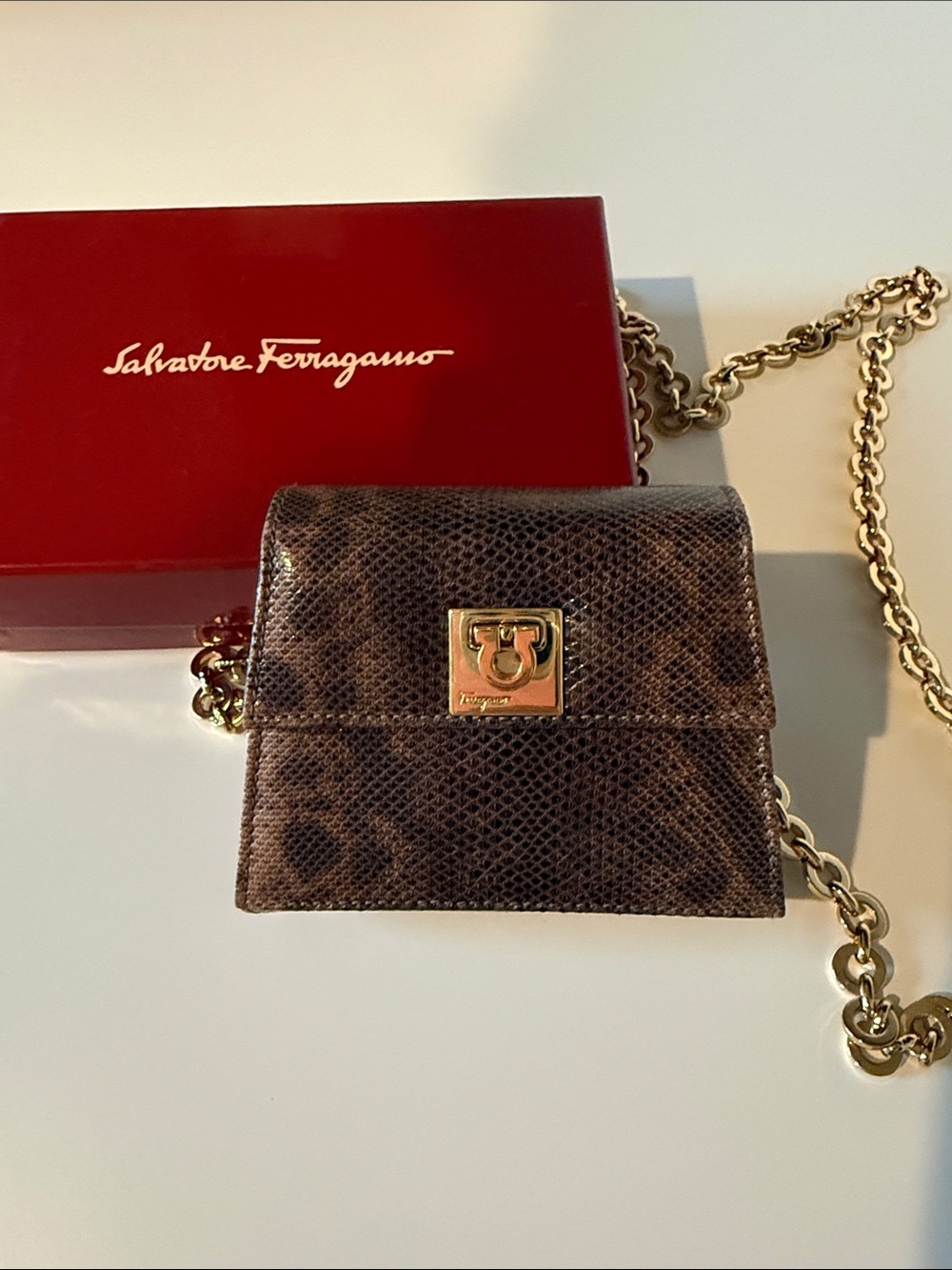 Salvatore Ferragamo Brown Leopard Print Mini Crossbody Bag